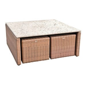Mesa de Centro com 2 Puffs com Pedra Roma